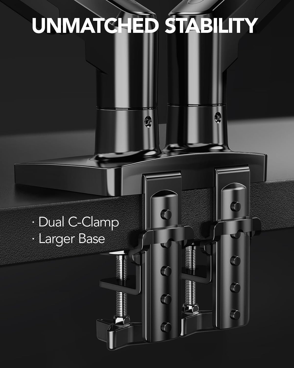 Detalle de HUANUO FlowLift Dual Monitor Stand — Fully Adjustable Dual Arm Desk Mount for 13–32" Screens
