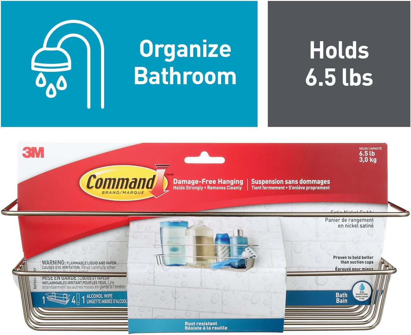 Detalle 2 de Command BATH31-SN-ESF Shower Caddy, Satin Nickel Finish, Adhesive Mount