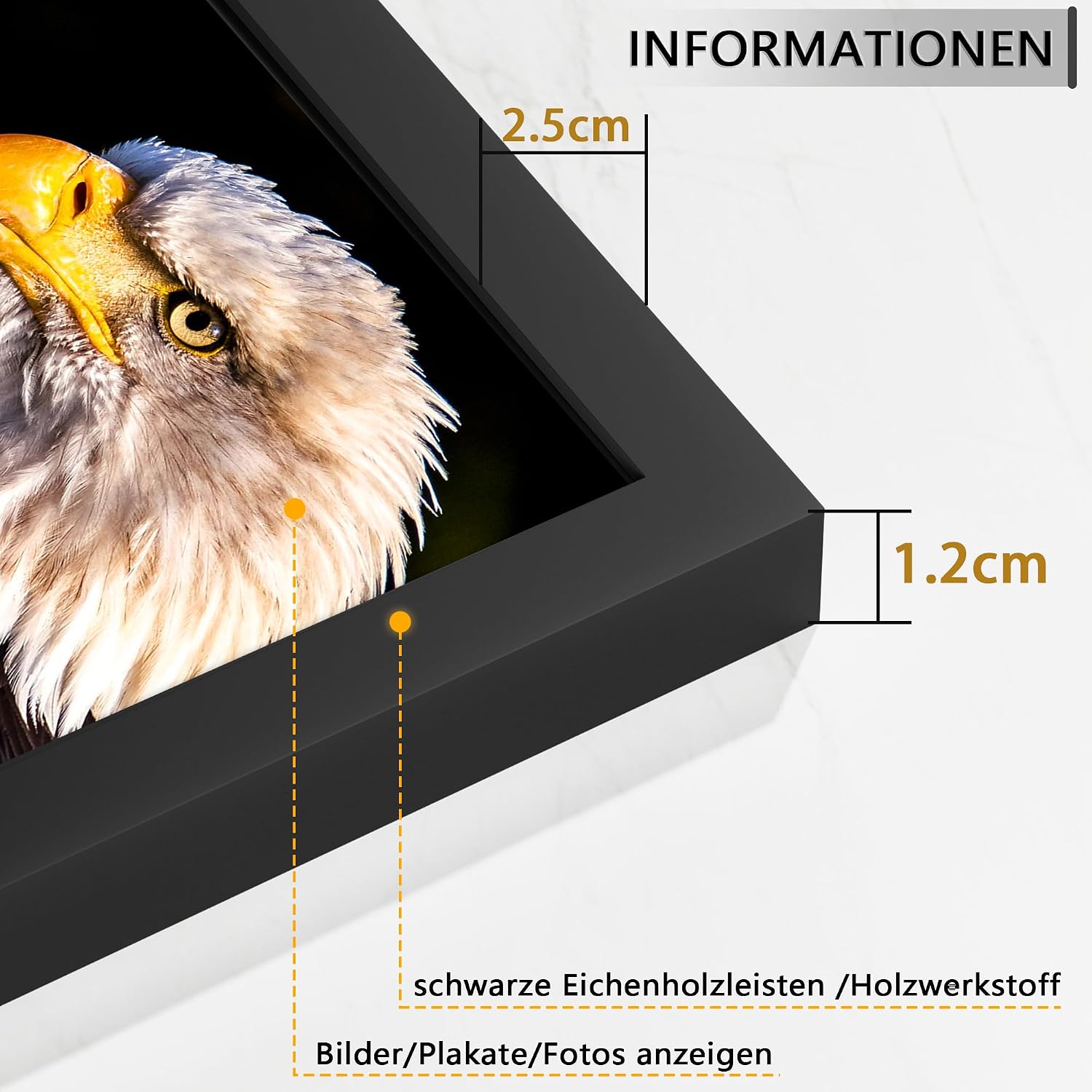 Detalle 2 de Tinkeps 3er-Pack Bilderrahmen A2 (42x59,4 cm) Schwarz – Holzrahmen mit Plexiglas
