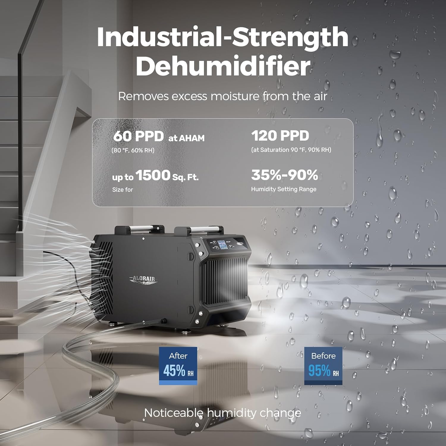 Detalle 2 de ALORAIR Galaxy 60 Crawl Space Dehumidifier, 145 PPD, 1,800 sq. ft.