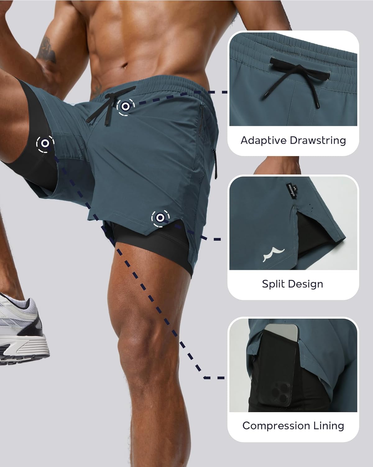 Detalle de MaaMgic Men’s Athletic Running Shorts with Liner (Ultra Lightweight 5"/7")