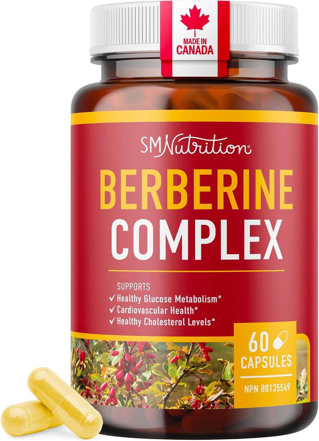 Detalle de SMNutrition Berberine 1000 mg Capsules, 500 mg per Capsule with Bitter Melon
