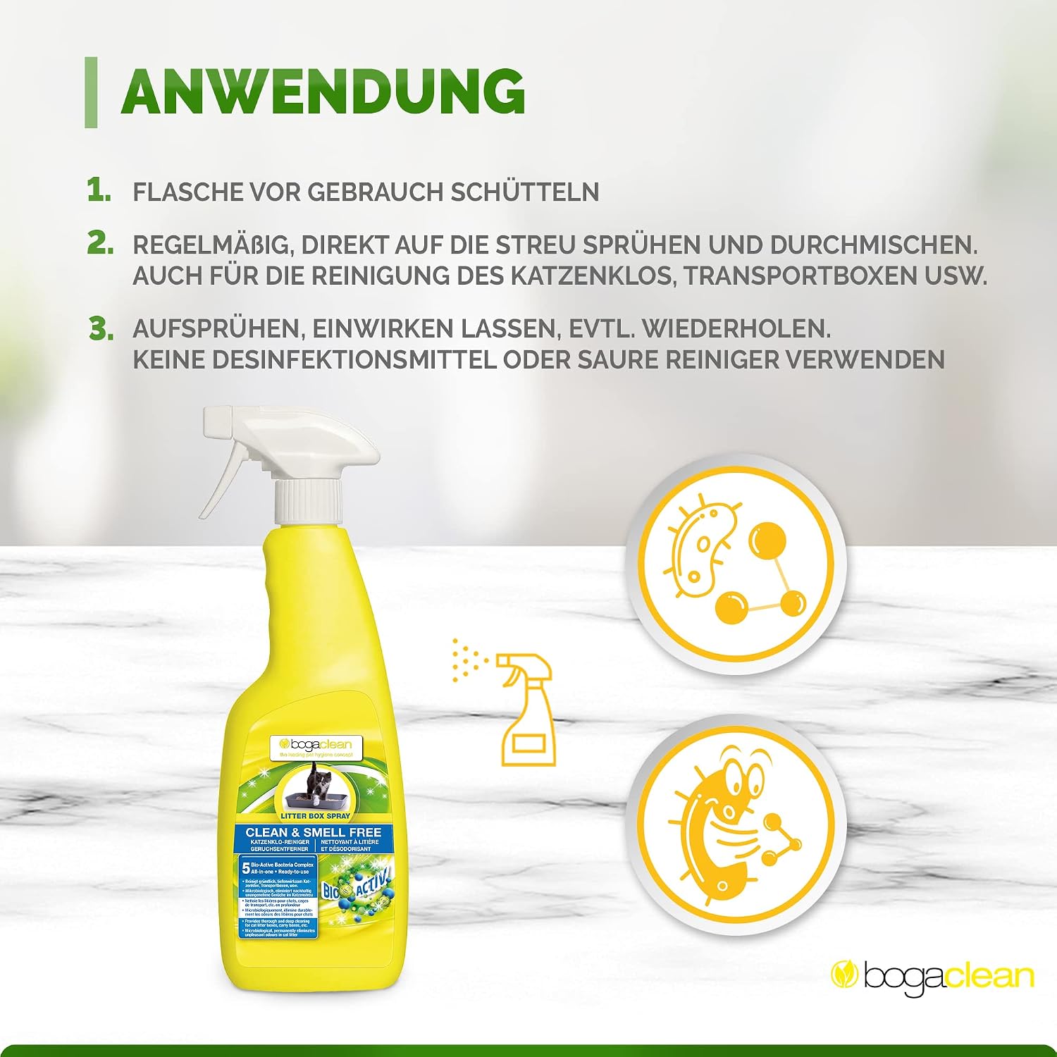 Detalle de Bogaclean Clean & Smell Free Litter Box Spray – Katzengeruch neutralisieren, 500 ml