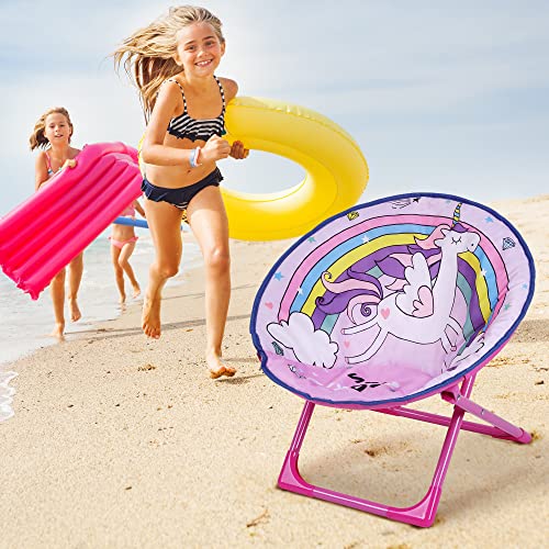 Detalle de Outplea Regenbogen Einhorn Kinder Campingstuhl Faltbar – Rosa Mondstuhl KLappbar, Tragbarer Kleinkindstuhl für Garten, Picknick und Camping
