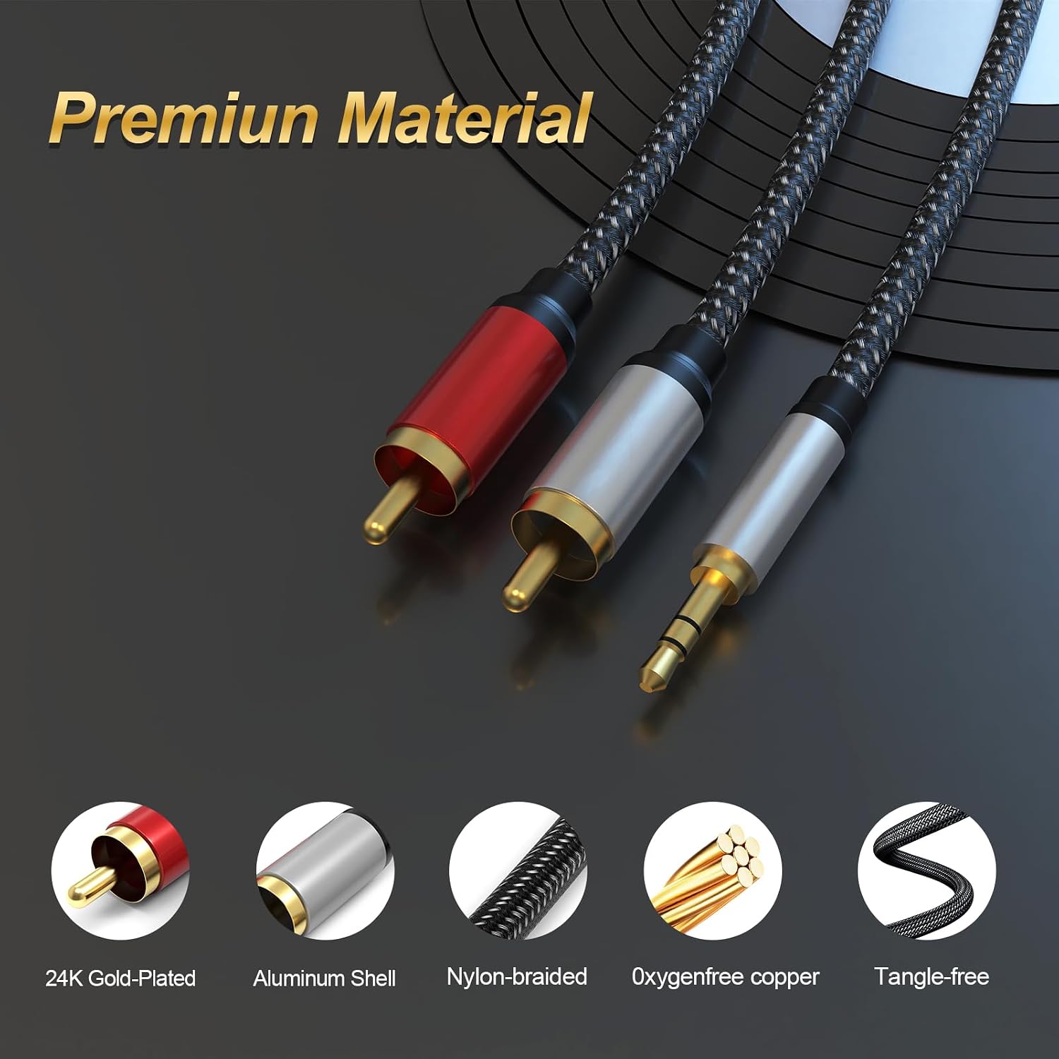 Detalle 2 de SSS·GRGB 3.5mm to RCA Cable: 10m Nylon-Braided, 24K Gold-Plated Adaptor