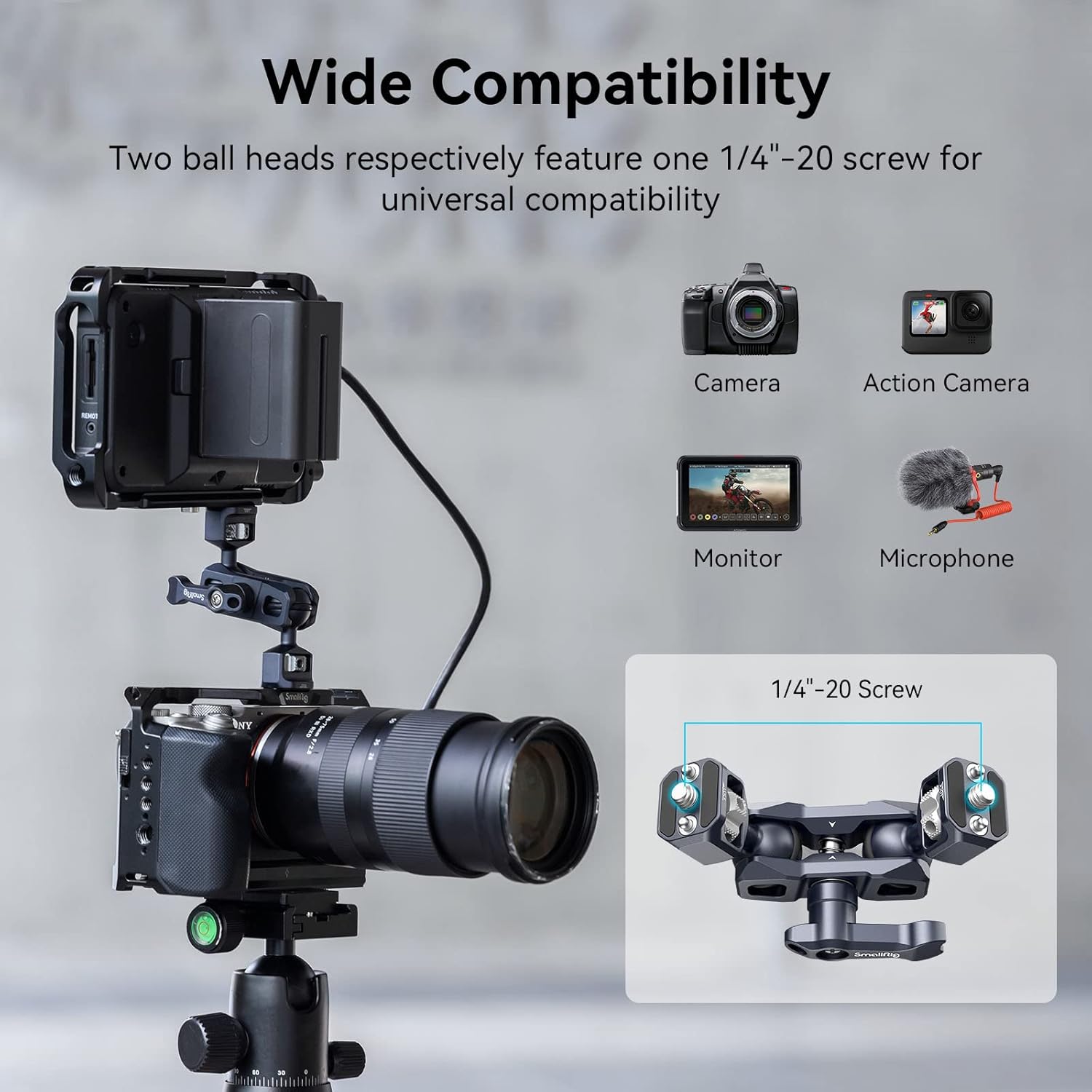 Detalle de SMALLRIG Braccio Magico a Doppia Testa a Sfera con Viti 1/4"-20, 6 kg, 88 g