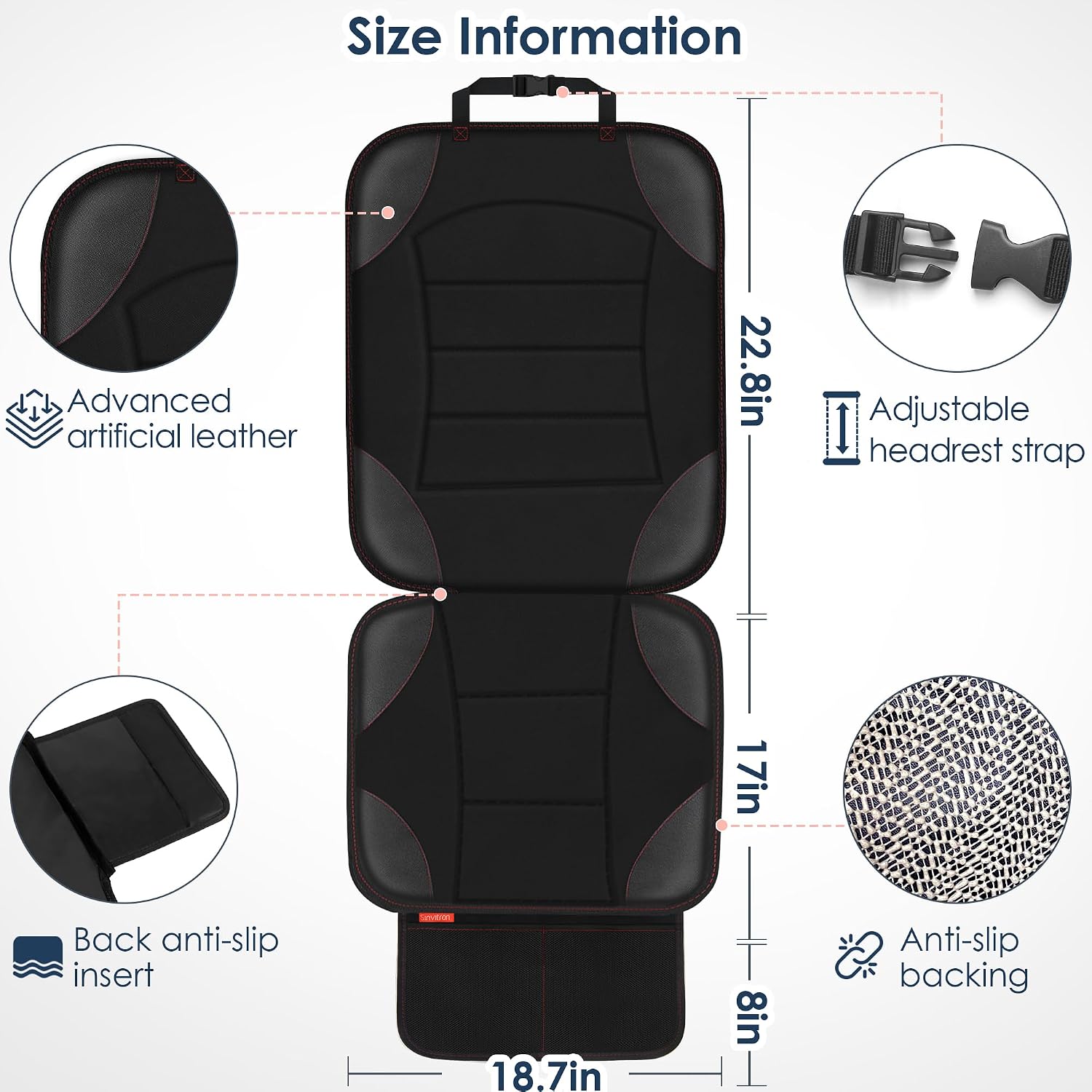 Detalle de Sinvitron Seat Protector Under Baby Car Seat, 2-Pack with Mesh Pockets