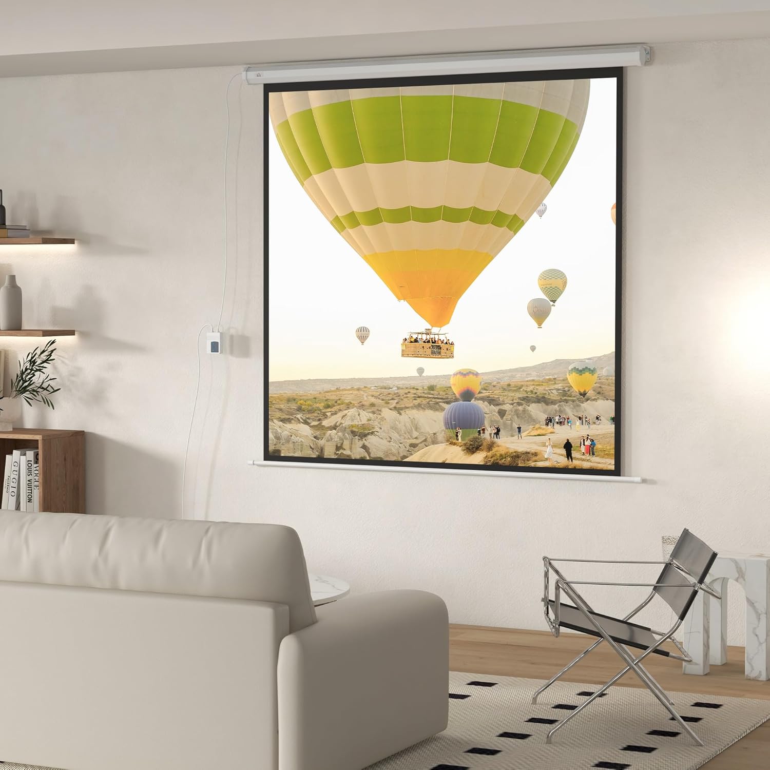 Thumbnail 1 de HOMCOM Écran vidéoprojecteur motorisé 96 pouces (format 1:1) 4K HD – montage mural ou plafond