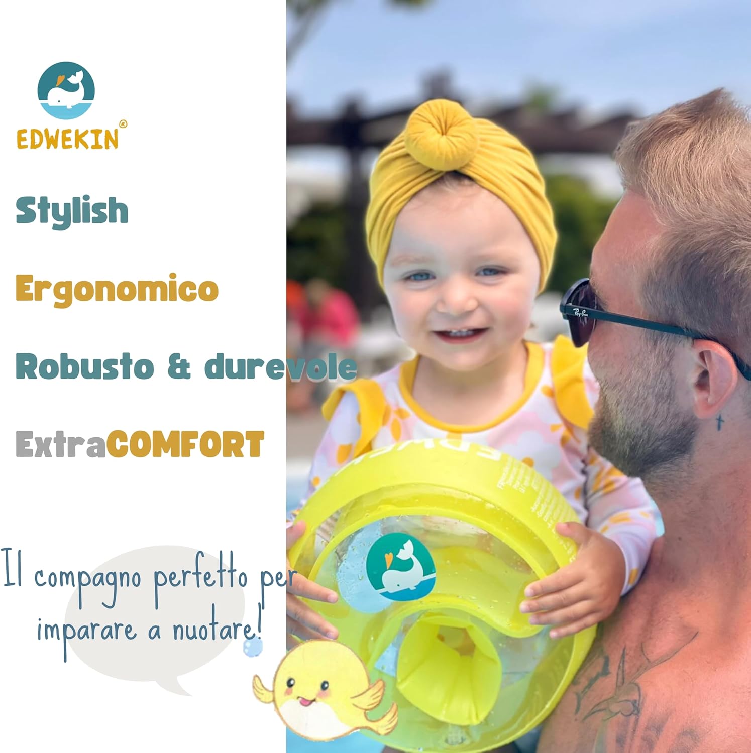 Detalle de EDWEKIN Braccioli da nuoto Goldi: sicurezza, comfort e divertimento per i piccoli