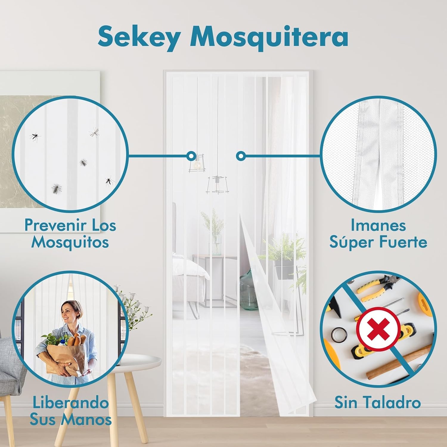 Detalle 2 de Sekey mosquitera magnética 140x240 cm puerta