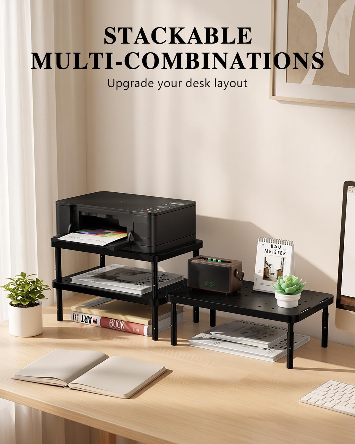 Thumbnail 4 de WALI STT003 Monitor Stand, 3 Height Settings and Under-Stand Storage