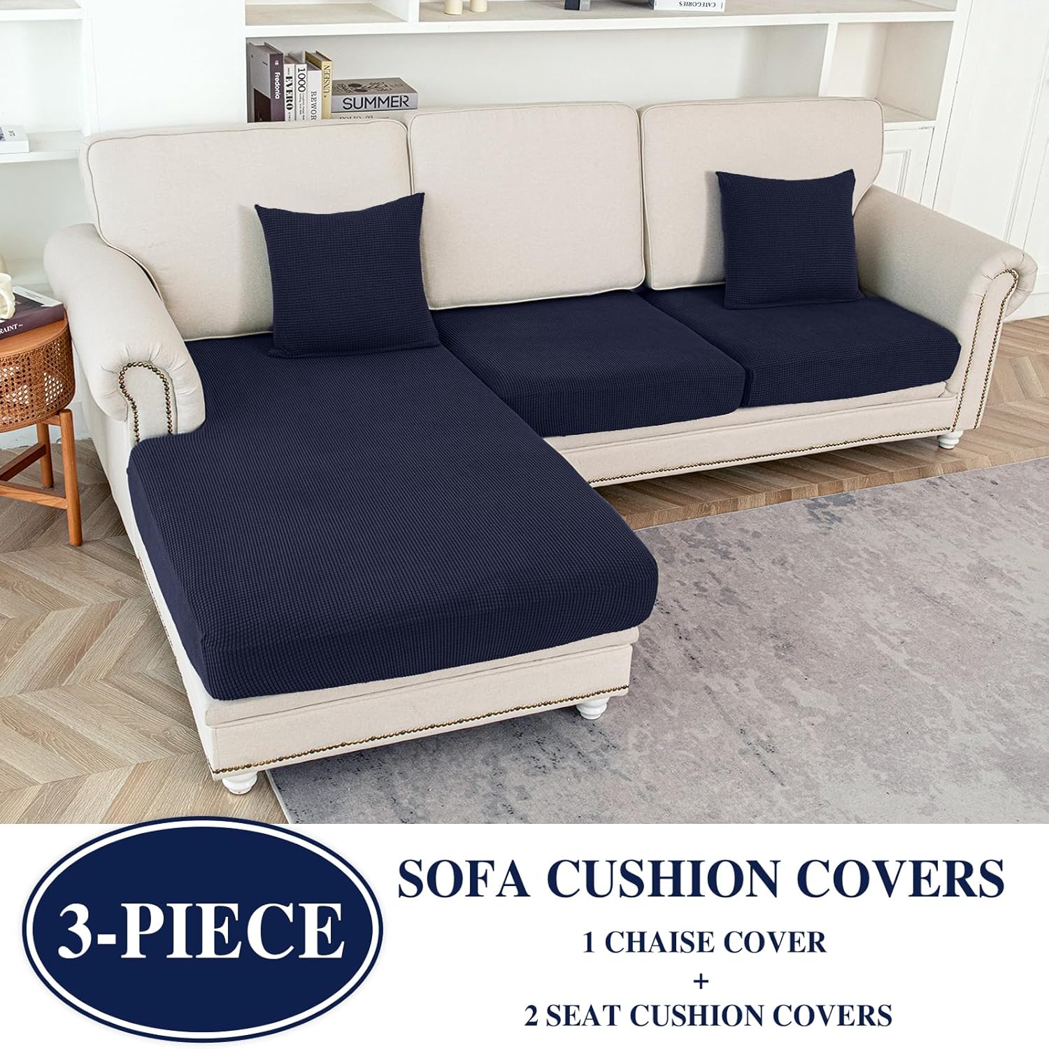 Detalle 2 de LA MEACK L-Shaped Sectional Cushion Covers, Stretch Fit, Navy