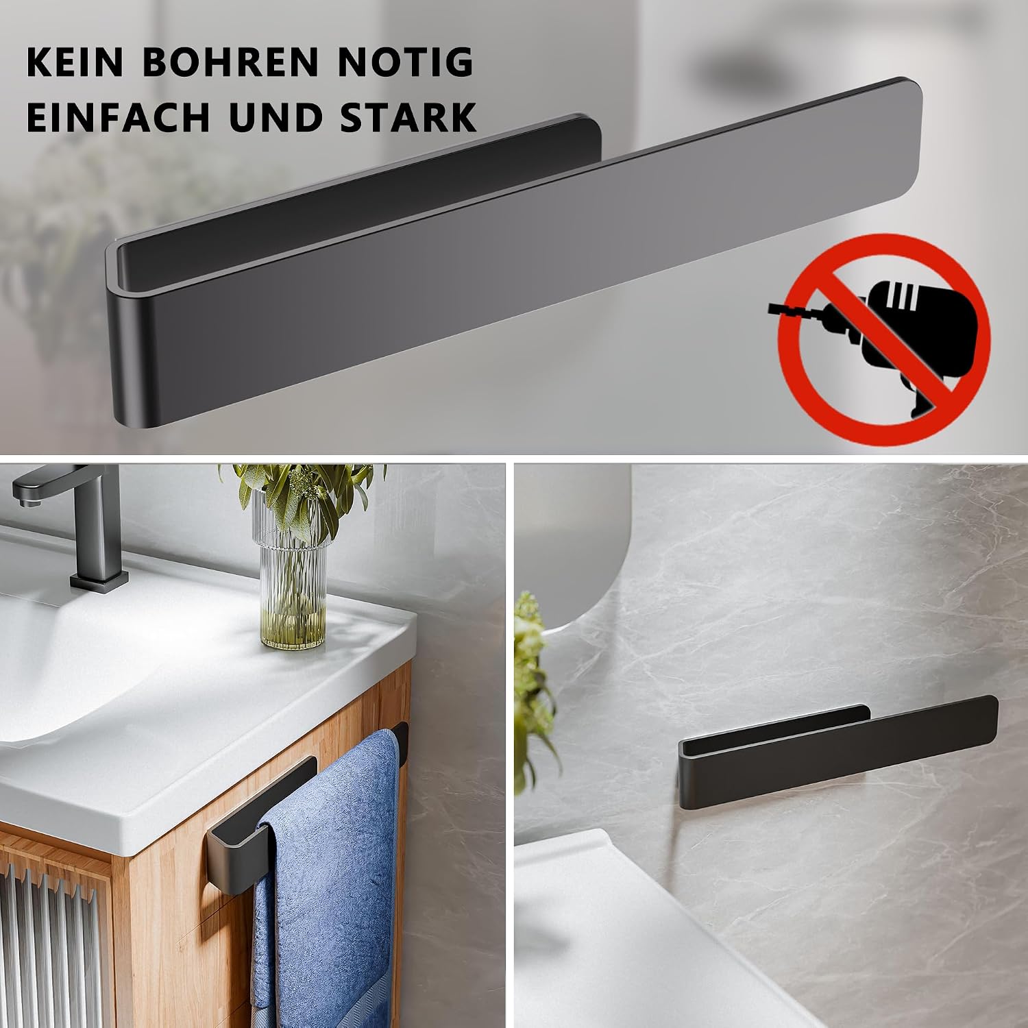 Detalle 2 de Aikzik Handtuchhalter ohne Bohren Schwarz matt