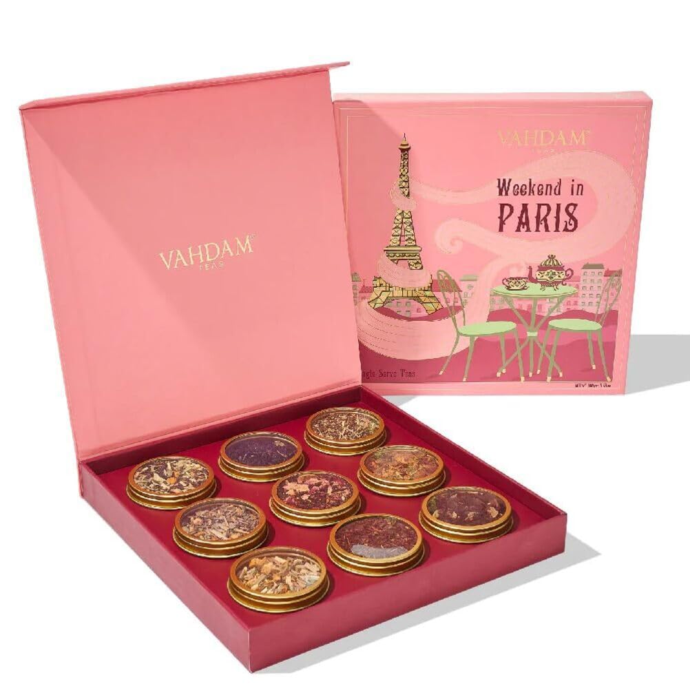 Detalle de VAHDAM Weekend in Paris – Muttertag Tee Geschenkbox | 9 Aufgüsse: Chai & Schwarztee