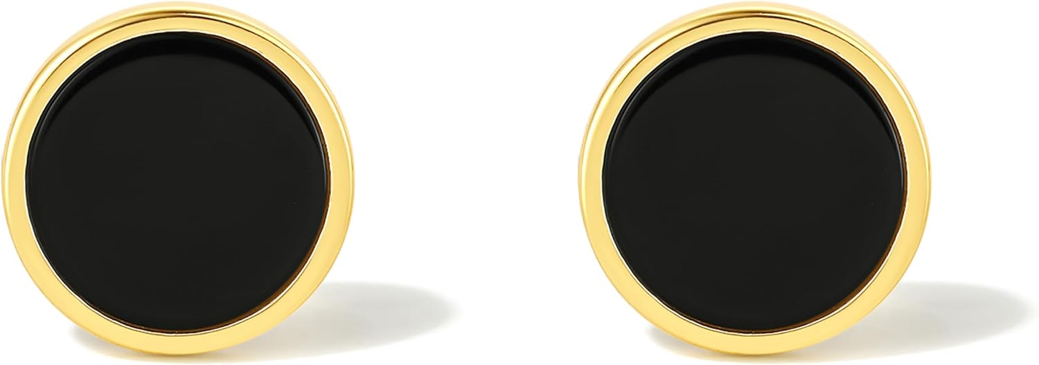Detalle de ZHOU LIU FU 925 Sterling Silber Ohrstecker mit schwarzem Achat (Echter Silber), Schwarz – für Damen & Herren, rund