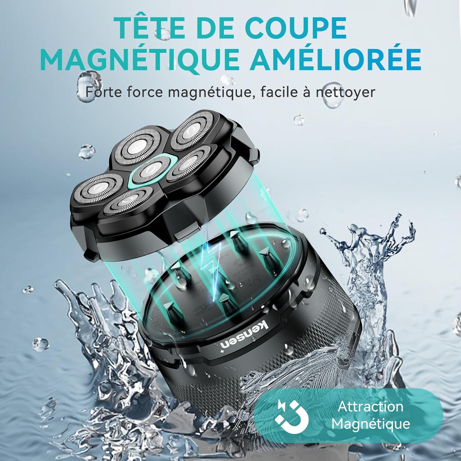 Thumbnail 3 de kensen Rasoir Tête Chauve Homme 6D — rasoir électrique Wet & Dry étanche, 160 min d’autonomie