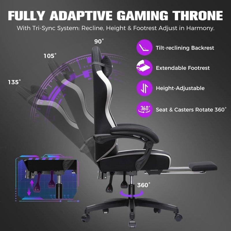 Detalle de Silla Gaming GTPLAYER Ergonómica con Reposapiés Ajustable y Tela Transpirable