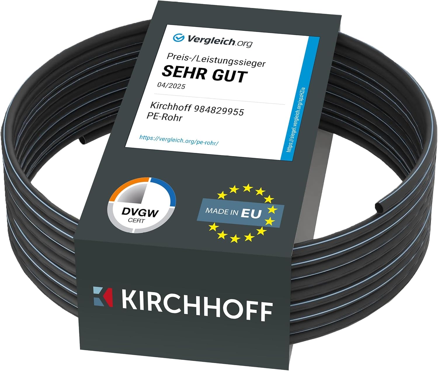 Kirchhoff Wasserleitung 32 mm × 50 m aus HDPE – DVGW geprüft, für Trinkwasser geeignet