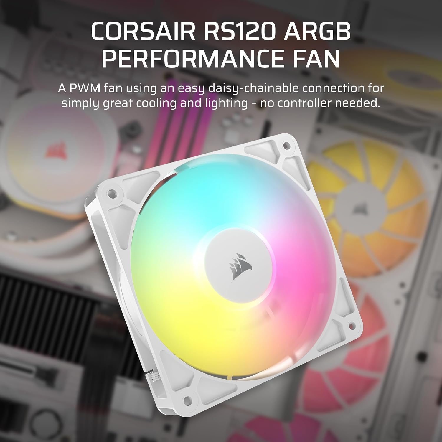 Detalle de CORSAIR RS120 ARGB CO-9050184-WW 120 mm PWM Fan, White, Daisy-Chain