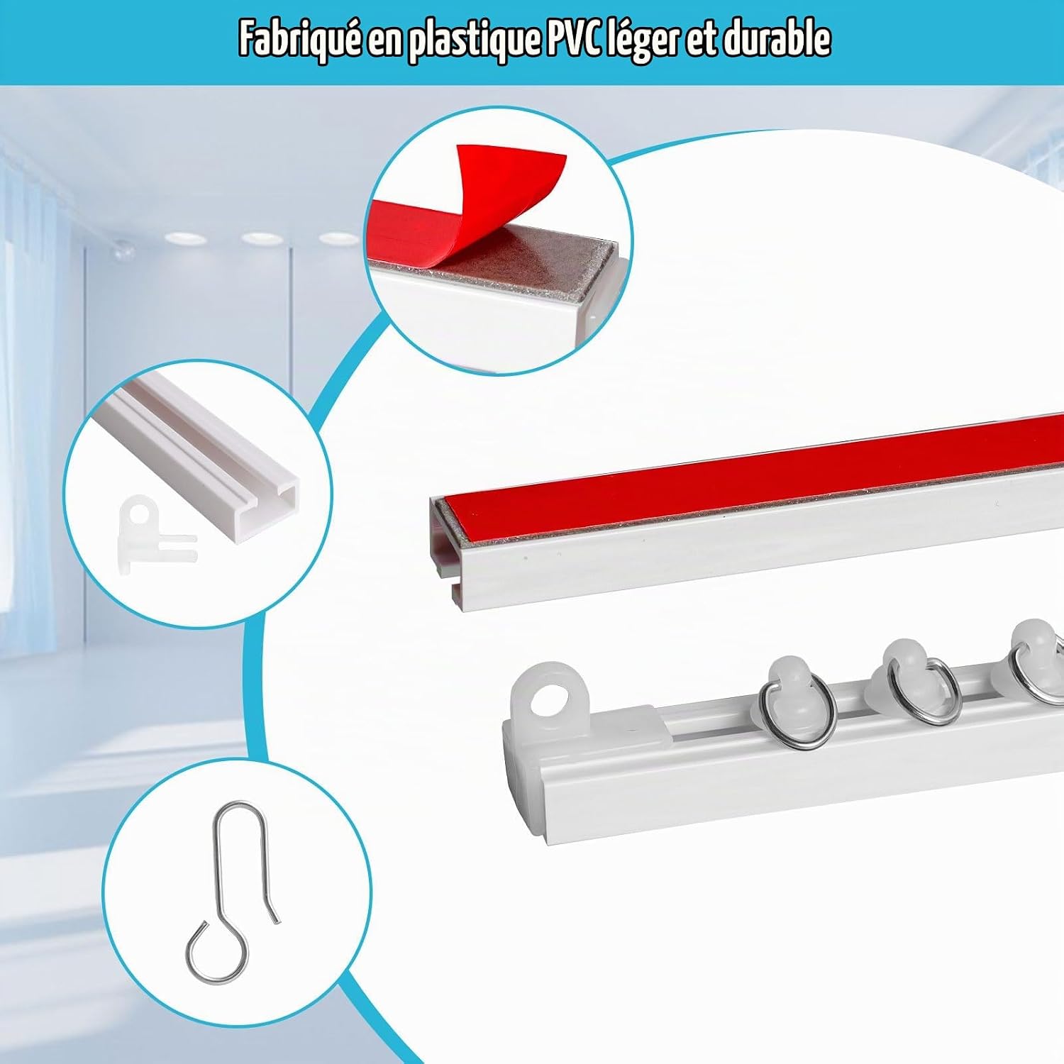 Detalle de EclipseGuard zelfklevende pvc-plafondgordijnrail zonder boren