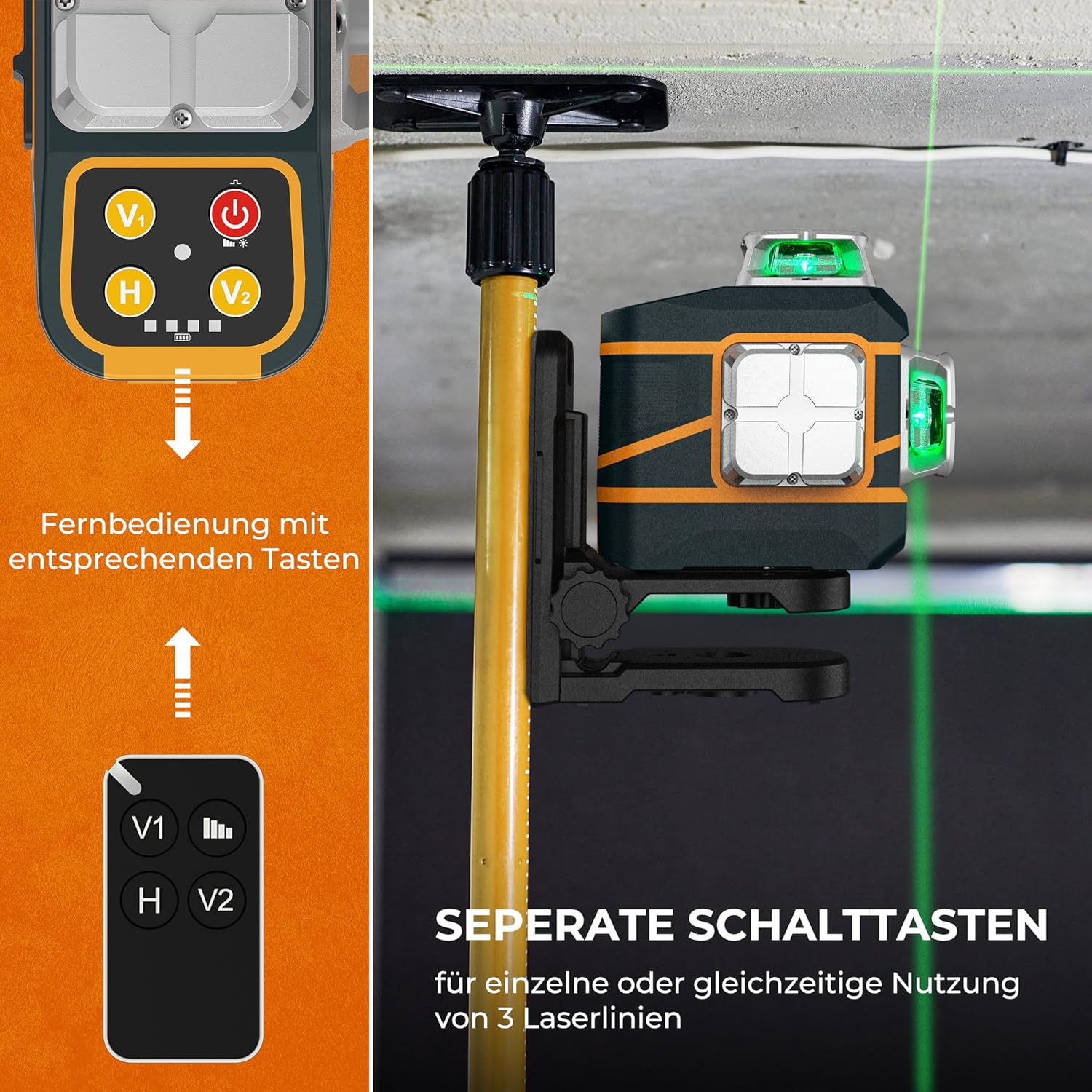 Thumbnail 1 de CIGMAN CM-801 Kreuzlinienlaser – 3 x 360° grün, selbstnivellierend, mit Dual-Batterien und Fernbedienung