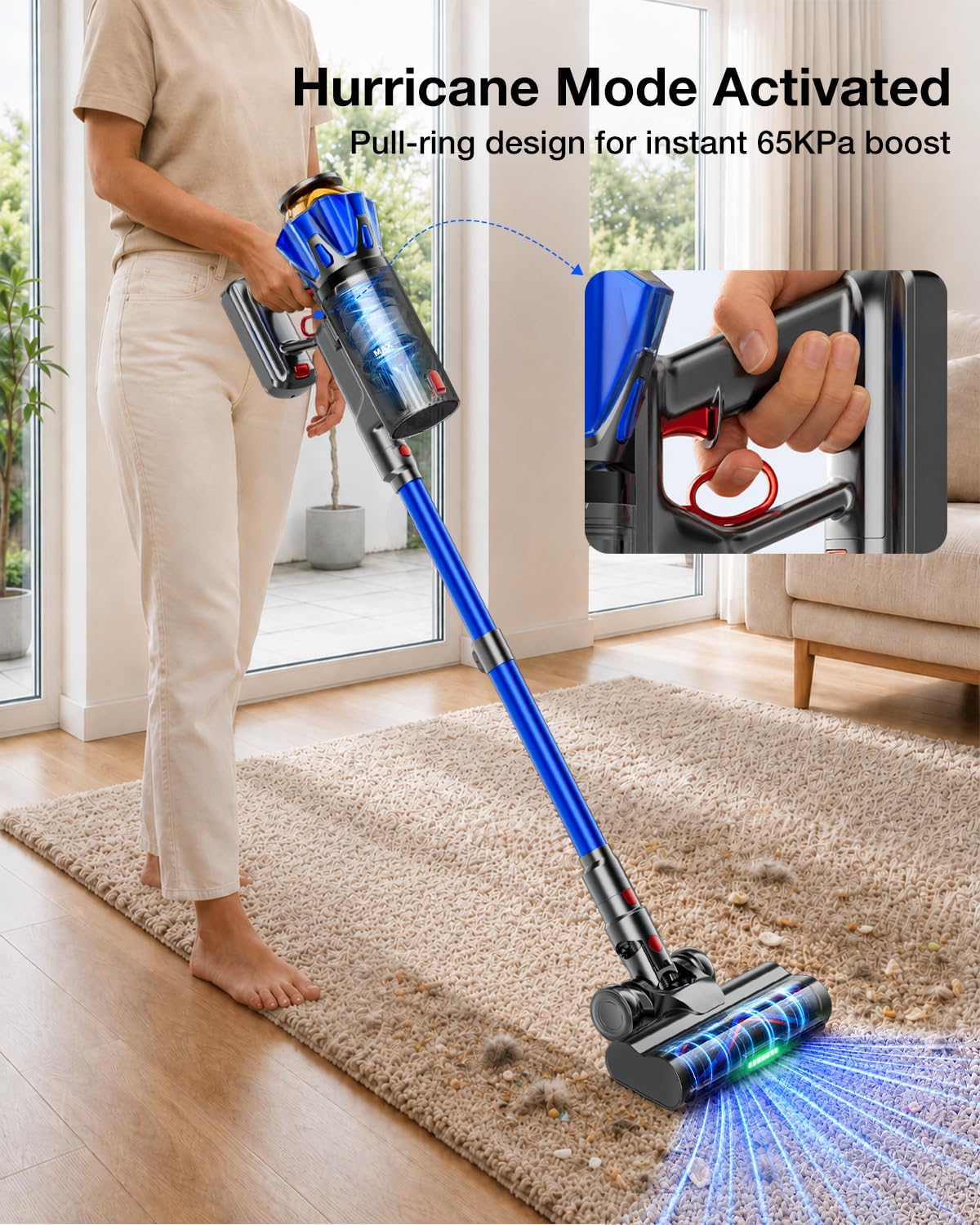 Detalle de InBoon X16 Cordless Stick Vacuum, 60KPa Suction, 70-Minute Runtime, HEPA Filter