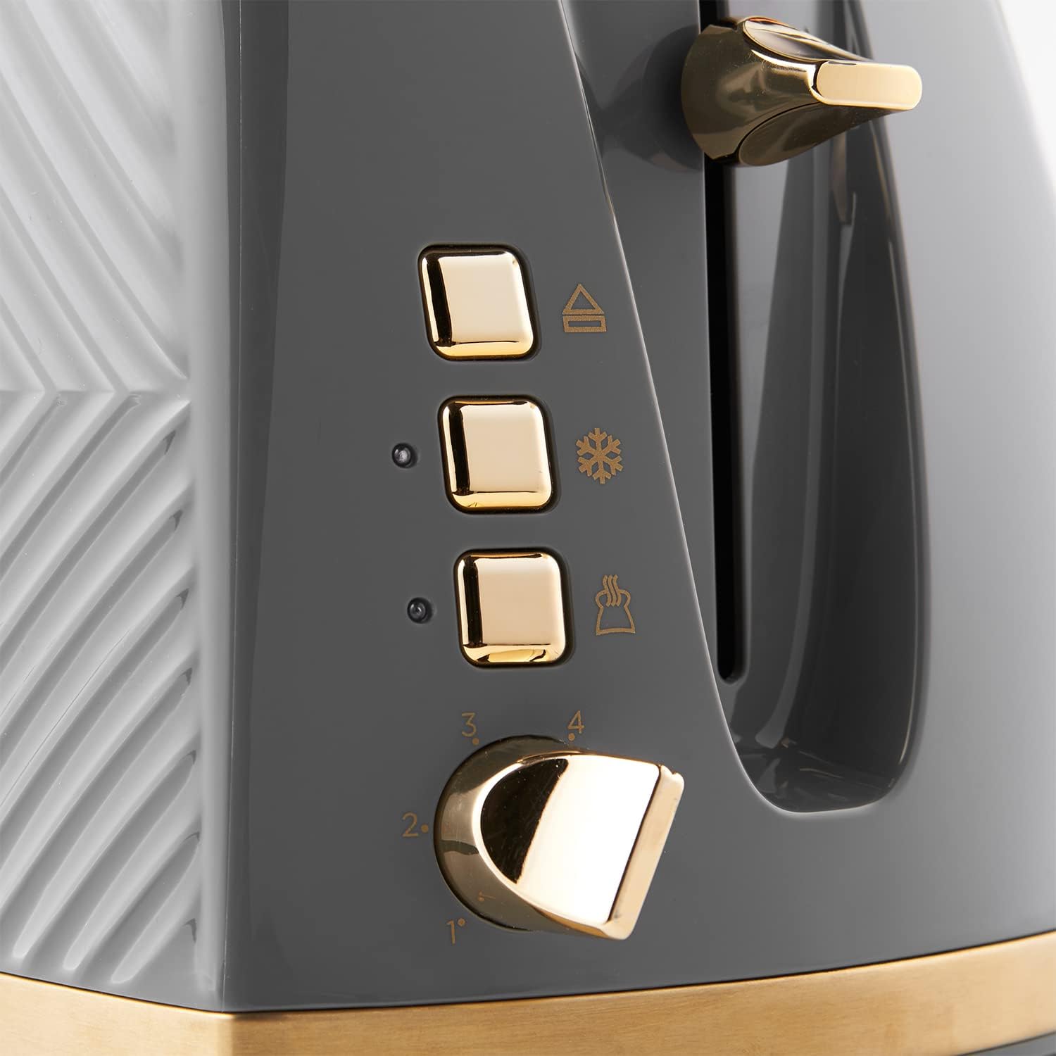 Thumbnail 3 de Russell Hobbs Groove 2 Slice Toaster: Grey with Brushed Gold Accents