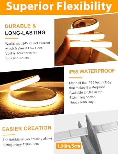 Thumbnail 4 de Lamomo 3M COB LED Strip Light, Warm White Dimmable Neon Rope with Remote