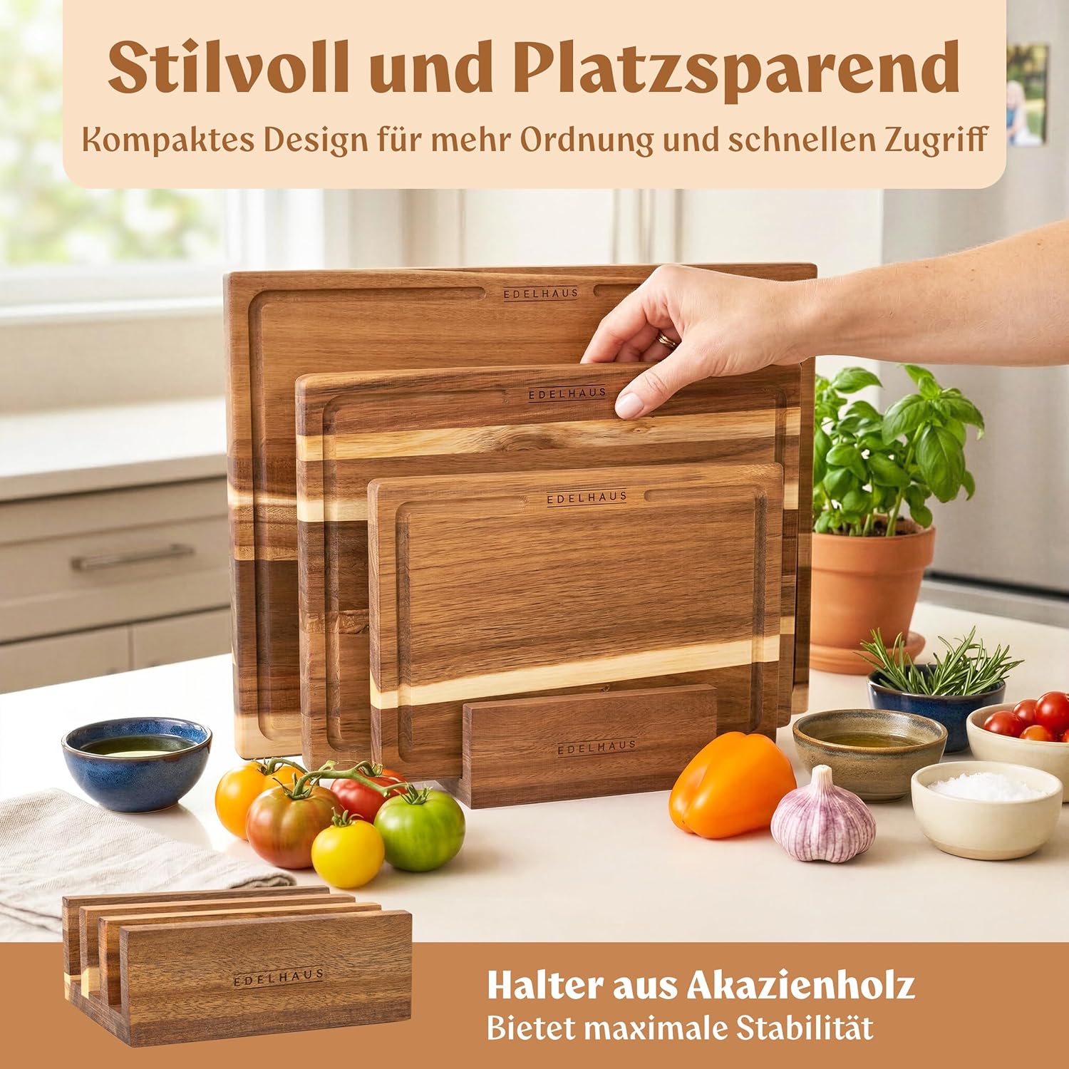 Thumbnail 5 de EDELHAUS Schneidebrett Holz 3er Set 40x30 cm