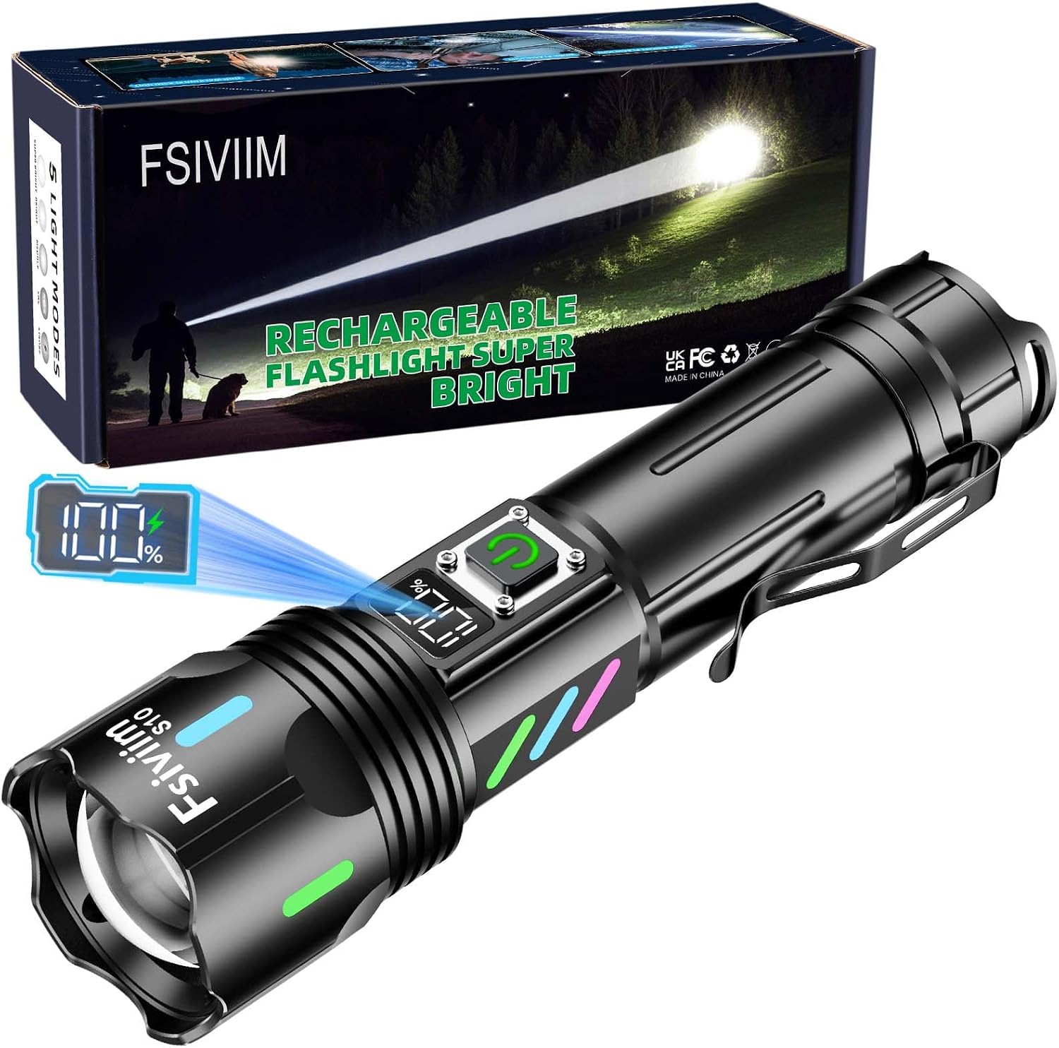 Detalle de Fsiviim Lampe Torche LED Ultra Puissante — 1 000 000 lumens, zoomable et rechargeable