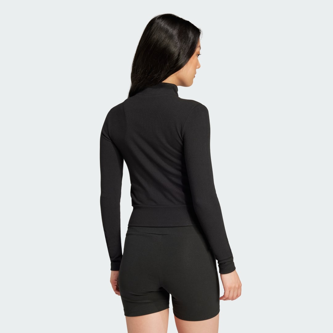Detalle 2 de Chaqueta deportiva de canalé con cremallera Essentials de Adidas (negro)
