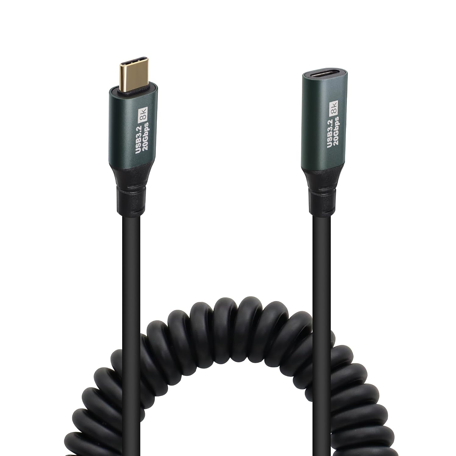 Detalle de RIIEYOCA Coiled USB C to USB C Extension Cable – 100W PD, 20Gbps, 1.5m, 8K60, for Cars, Bicycles and Office