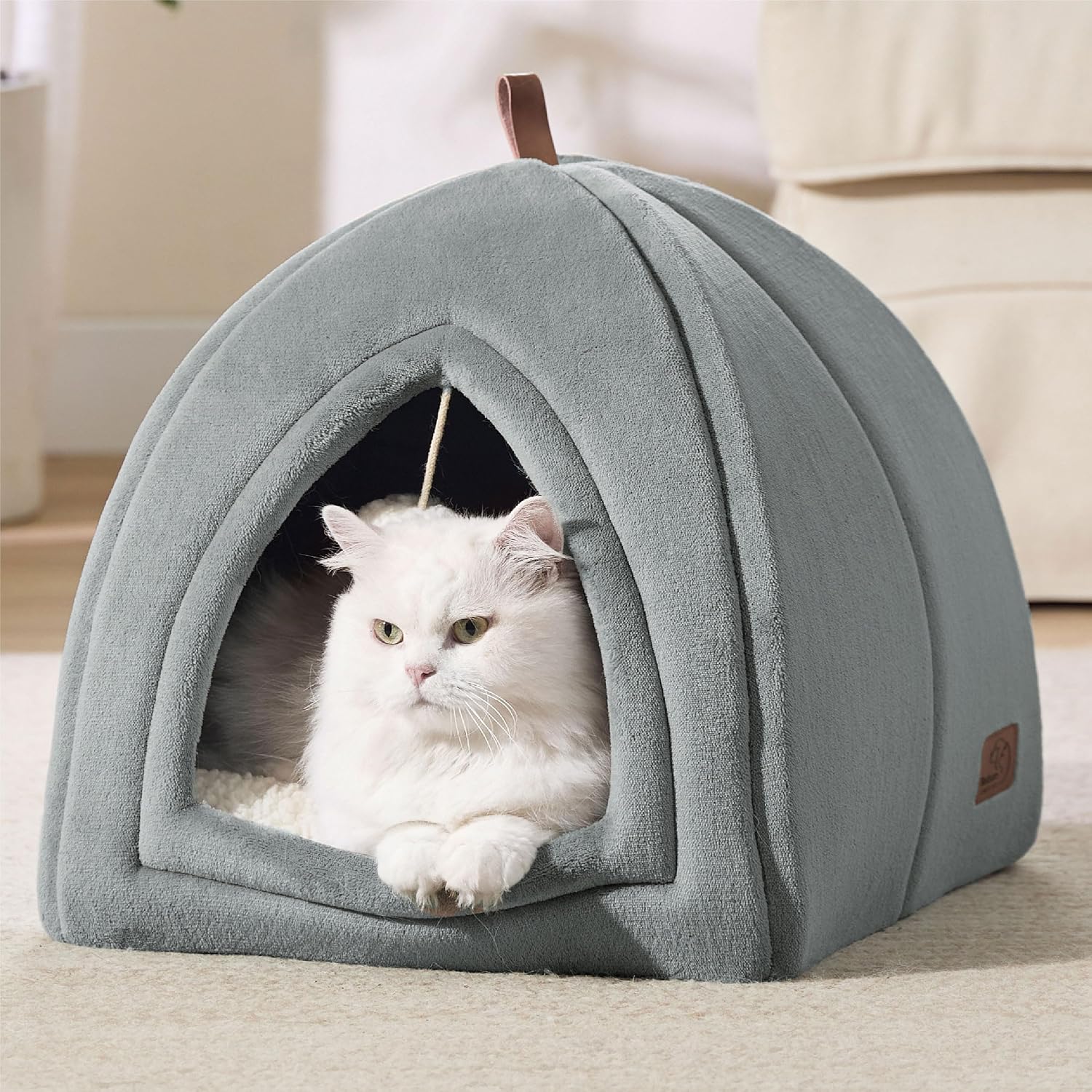 Thumbnail 6 de Bedsure Cat Cave Bed Indoor with Flannel Hooded Igloo House (Grey) – 40x40x40cm foldable cat tent