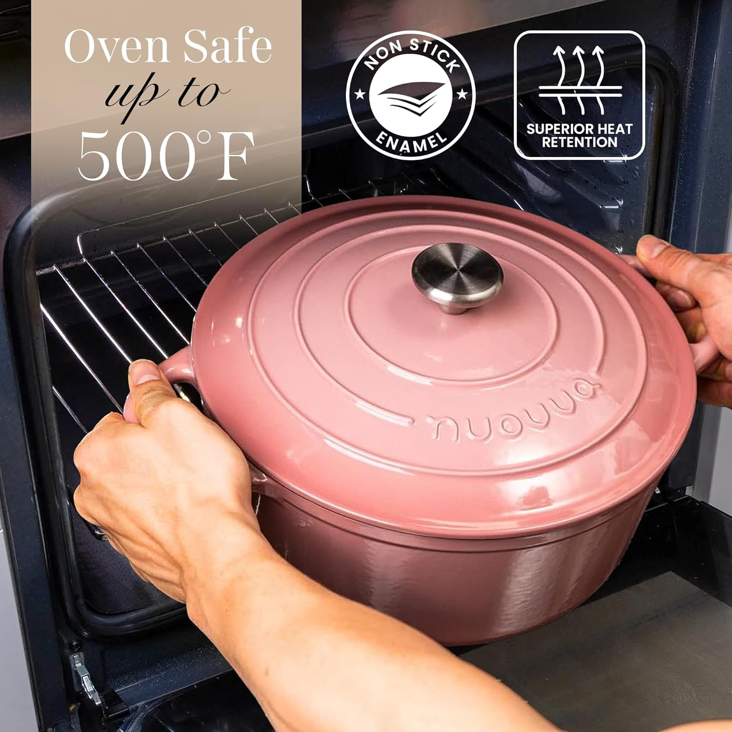 Thumbnail 4 de nuovva Enamelled Cast Iron Dutch Oven Pot with Lid – 6.4 Quart, 28cm Pink