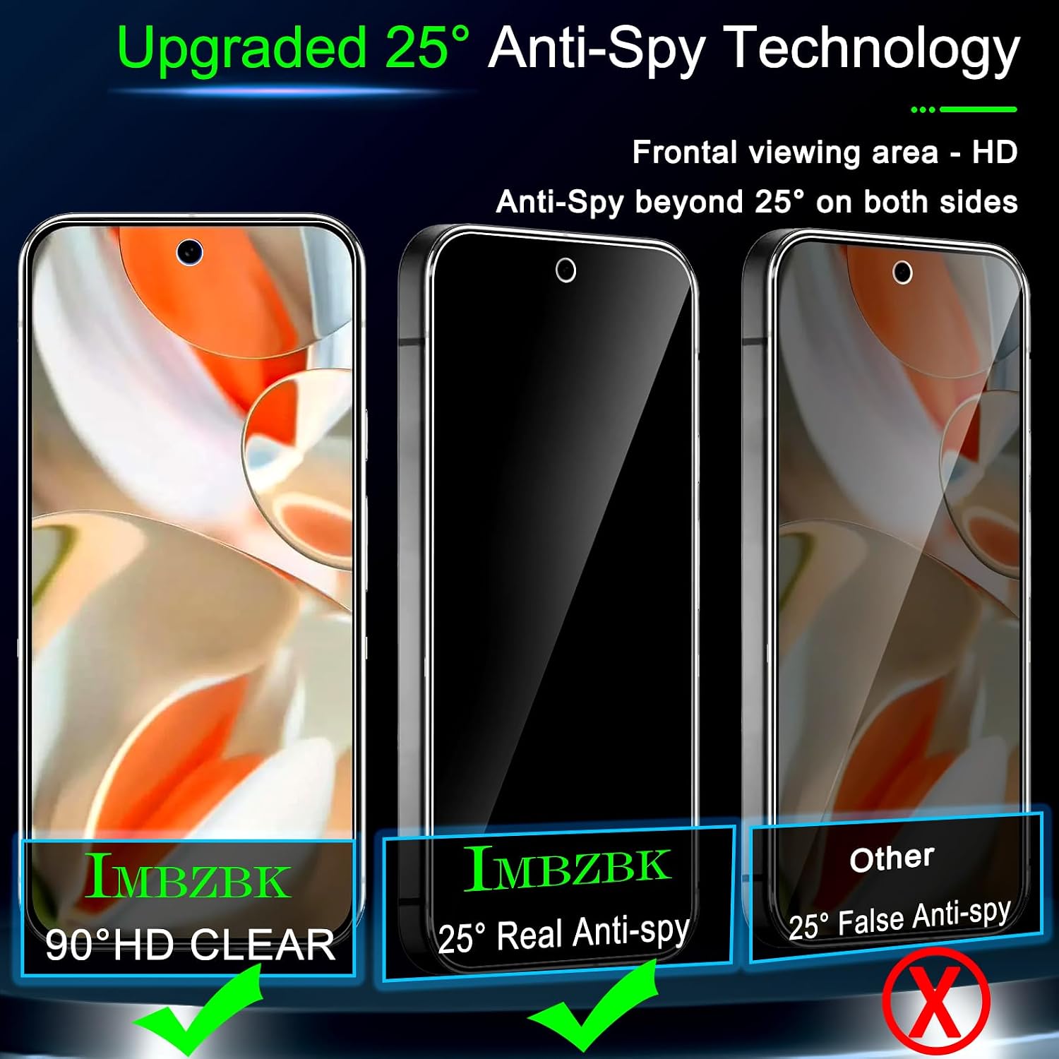 Detalle 2 de IMBZBK Screen Protector for Pixel 9 Pro XL, 25° Privacy Glass, 3+3 Pack