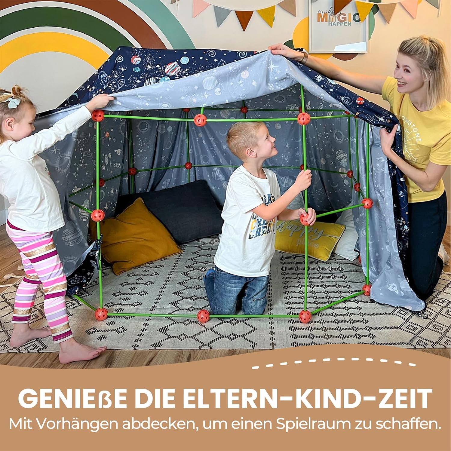 Detalle de Tiny Land DIY Höhle Kinder Konstruktionsspielzeug Outdoor (130-teilig) – 5+ Jahre, zum Höhle-Bauen drinnen & draußen