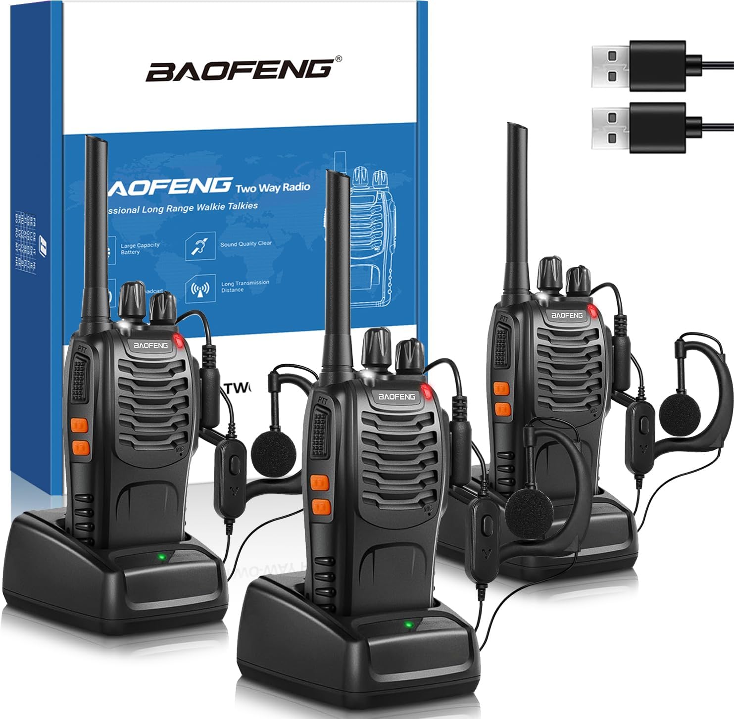 Detalle de Professionelle Walkie-Talkies 3er Set mit 16 Kanälen 📡