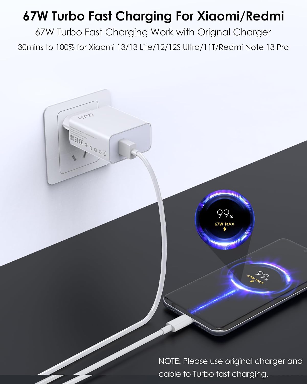 Thumbnail 6 de 67W USB-C Schnellladegerät mit Kabel (1 m) für Xiaomi/Redmi/Poco – Kompakter Kraftspender