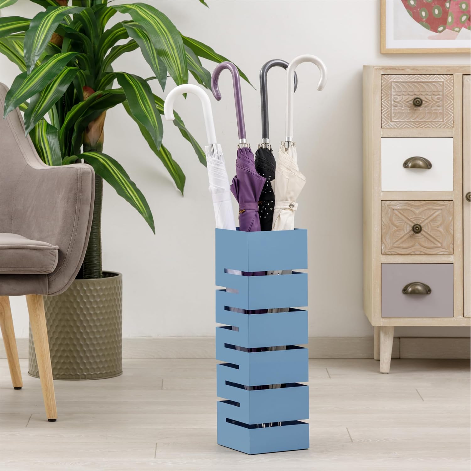 Detalle 2 de Baroni Home Portaombrelli Design Moderno in Metallo Blu 15,5x15,5x49 cm