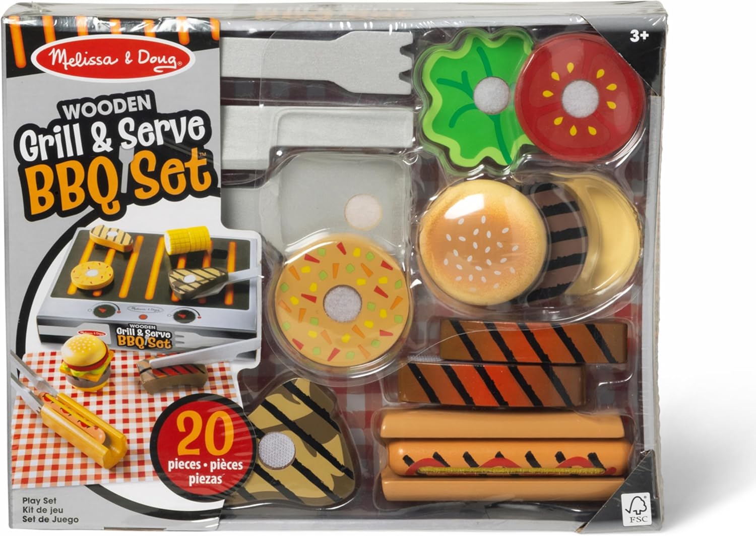 Detalle de Melissa & Doug Grill and Serve BBQ Set – 20-Piece Pretend Play Kitchen & Food Set for Ages 3+