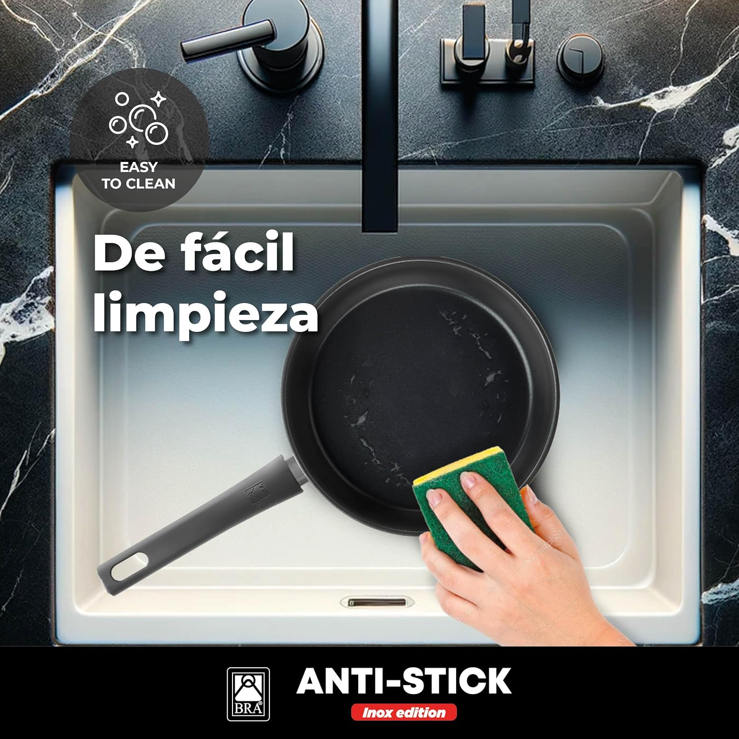 Detalle 2 de BRA Antistick Inox Set 3 sartenes 18/22/26 cm