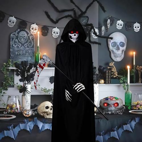 Detalle 1 de GALER Grim Reaper Adult Costume, 5-Piece Set with Light-Up Glasses