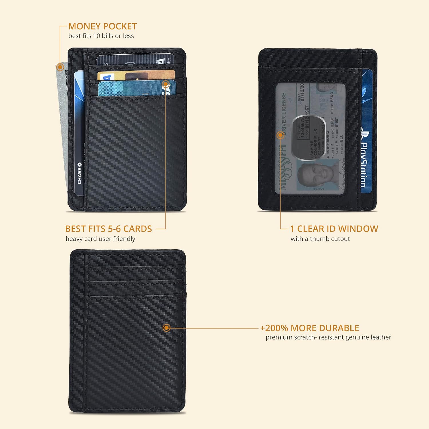 Detalle de Real Leather Slim Minimalist Wallet with RFID Blocking – Dark Brown front pocket card holder