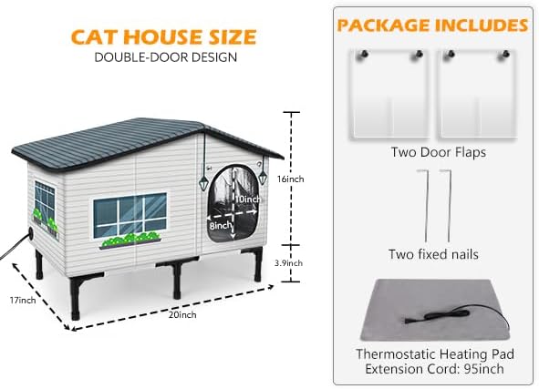 Detalle 2 de GASUR 02 Heated Outdoor Cat House, Insulated, Waterproof, Elevated, Dual-Exit