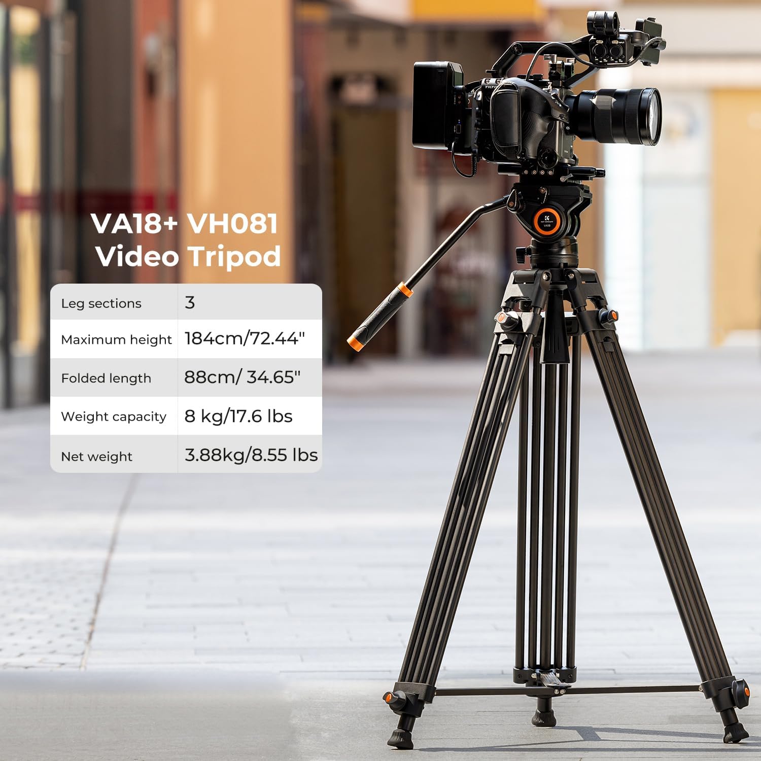 Thumbnail 1 de K&F Concept 72" Video Tripod with 360° Fluid Head – Heavy-Duty Aluminium, Supports up to 8kg