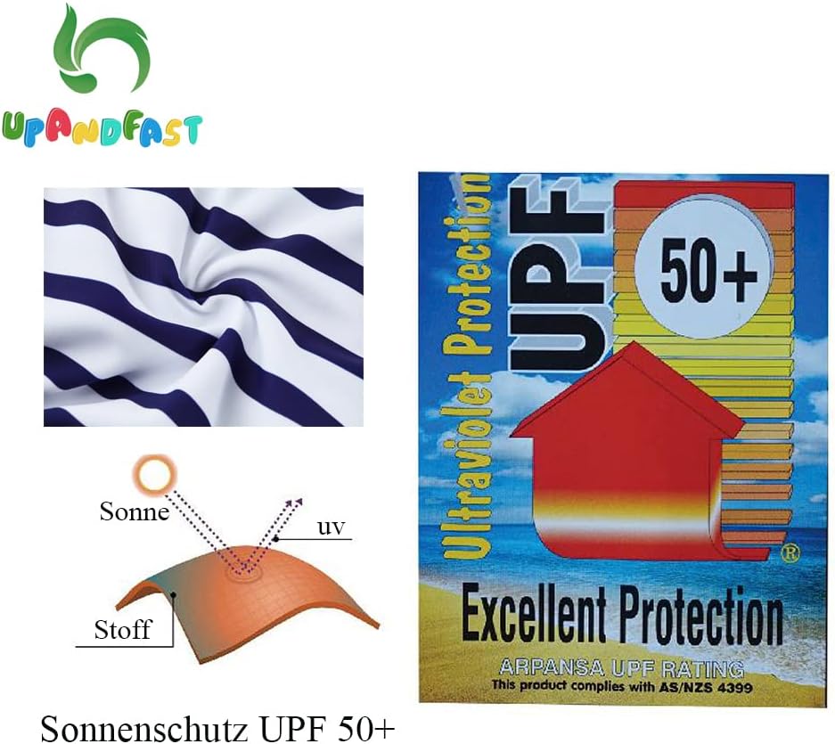 Thumbnail 3 de upandfast Baby Jungen Badeanzug mit Sonnenhut UPF 50+ und Reißverschluss (langarm, einteilig)