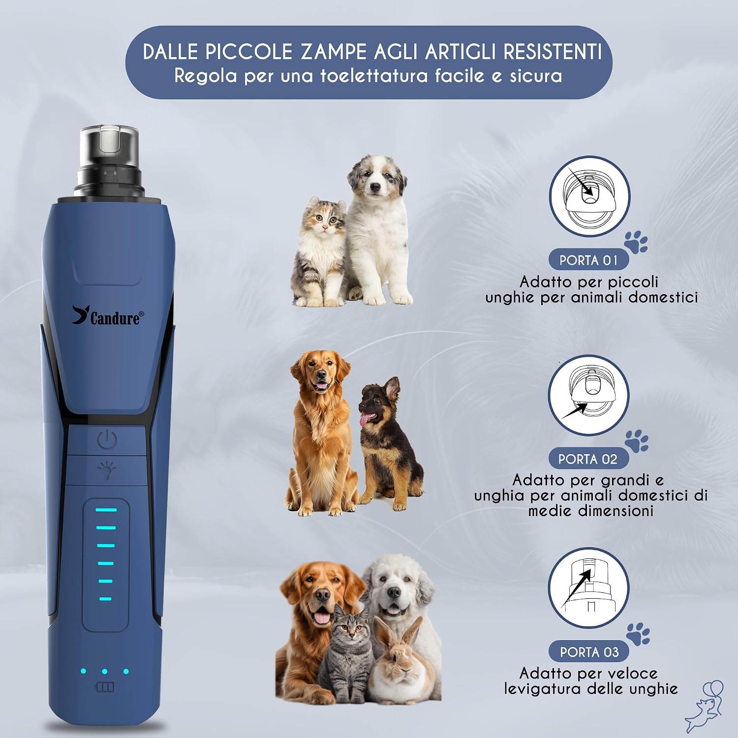 Thumbnail 3 de Candure Smerigliatrice per unghie per cani: 6 velocità, LED 360°, ricaricabile