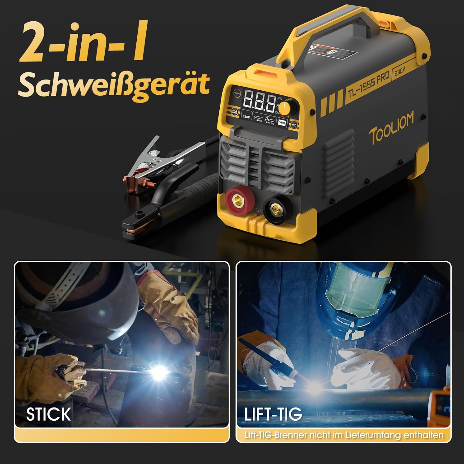 Detalle de TOOLIOM 195A Stabschweißgerät 230V – 2-in-1 Lift-TIG/Schweißgerät mit LCD und IGBT-Inverter