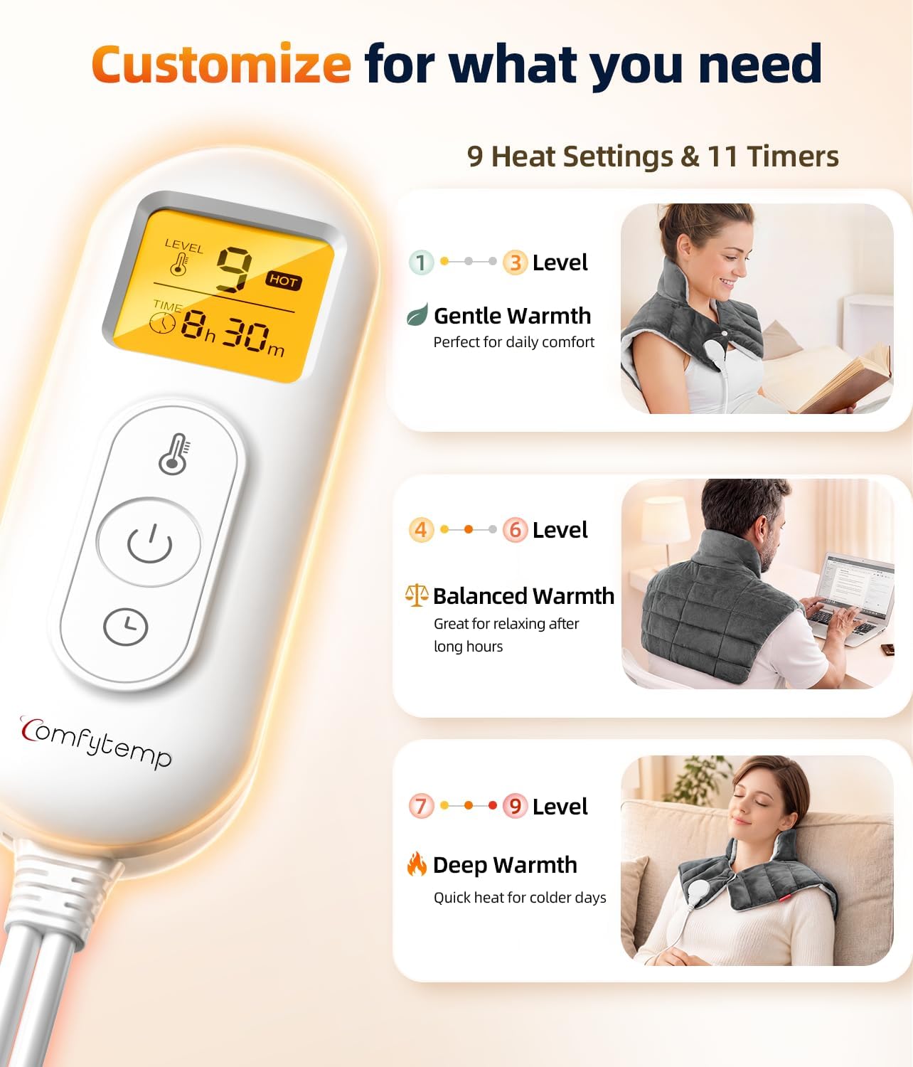 Detalle 2 de Comfytemp K9015 Weighted Heating Pad for Neck and Shoulders, Machine-Washable