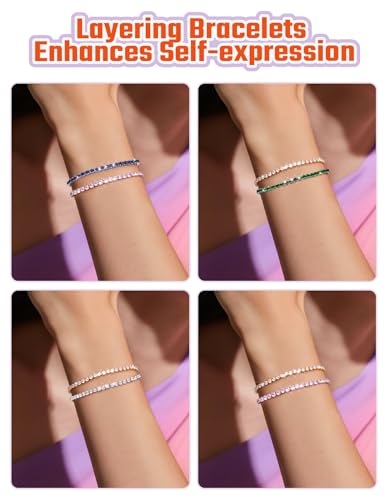 Detalle de Just Being Cute Bracciale tennis Zirconia 5A+ 3mm Argento Blu 18 cm
